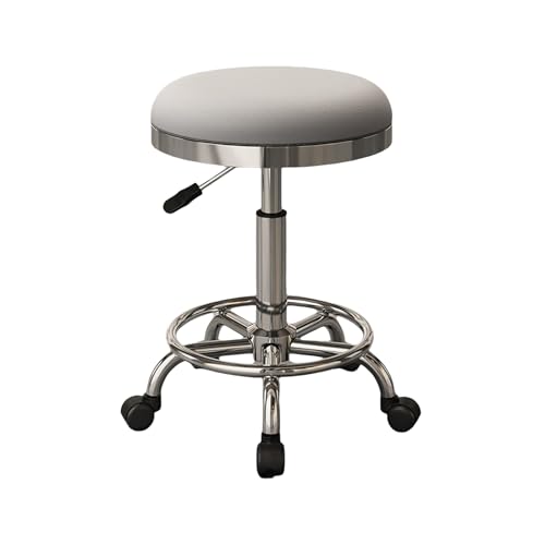 Bürohocker mit Rollen und Fußstütze 360° Drehhocker Höhenverstellbar 45-56cm für Büro Salon Massage Spa, Bis 150kg, Aus Kunstleder(Gray) von Generic