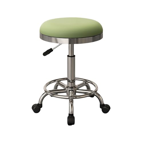 Bürohocker mit Rollen und Fußstütze 360° Drehhocker Höhenverstellbar 45-56cm für Büro Salon Massage Spa, Bis 150kg, Aus Kunstleder(Green) von Generic