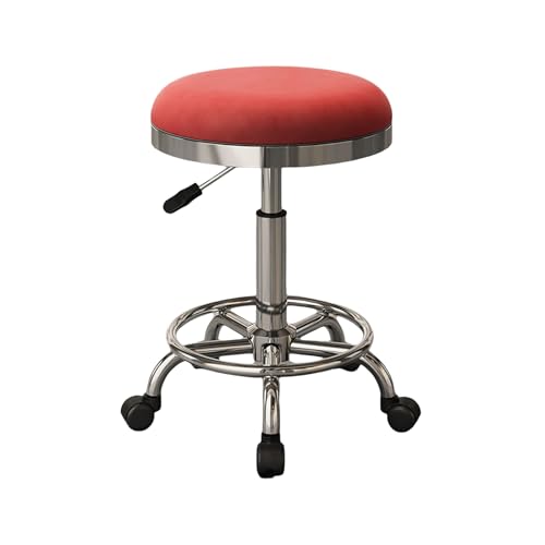 Bürohocker mit Rollen und Fußstütze 360° Drehhocker Höhenverstellbar 45-56cm für Büro Salon Massage Spa, Bis 150kg, Aus Kunstleder(Red) von Generic