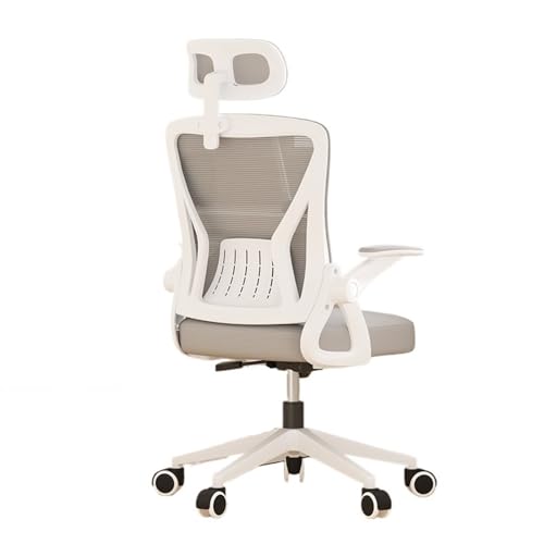 Bürostuhl, Schreibtischstuhl mit hoher Rückenlehne, verstellbare hochklappbare Armlehne, Kopfstützen, Netzgewebe, Drehstuhl für Computer und Spiele (schwarz) (Gris, Einheitsgröße) von Generic