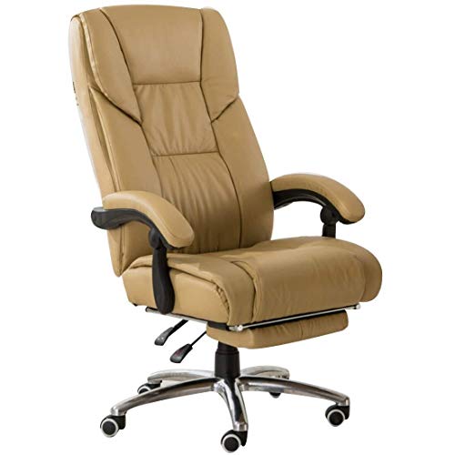 Bürostuhl, ergonomisch, hohe Rückenlehne, Racing-Gaming-Drehstuhl, Lounge-Sessel mit Verstellbarer Höhe und Fußhocker, Farbe Creme – ideal für Computer-Schreibtisch und Zuhause von Generic