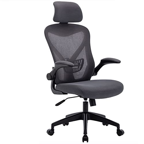Bürostuhl, ergonomischer Drehstuhl, Arbeitsstuhl, Schreibtischstuhl mit hoher Rückenlehne, Lordosenstütze, atmungsaktiver Netzrückenlehne, dickem Sitzkissen und Verstellbarer Kopfstütze (Far von Generic