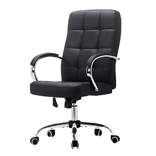 Bürostuhl, ergonomischer Schreibtischstuhl mit hoher Rückenlehne, weicher Drehstuhl für Führungskräfte aus schwarzem Leder, Drehsessel mit Armlehnen (Farbe: Schwarz) von Generic