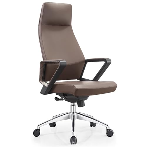 Bürostuhl Ergonomisch, Moderner Ergonomischer Chefsessel mit Aluminiumfuß, Computerstuhl aus PU-Leder mit Rückenlehne, Synchron-Neigemechanismus, Gewichtskapazität 180 Kg(Brown) von Generic
