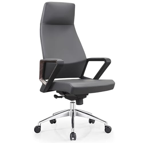 Bürostuhl Ergonomisch, Moderner Ergonomischer Chefsessel mit Aluminiumfuß, Computerstuhl aus PU-Leder mit Rückenlehne, Synchron-Neigemechanismus, Gewichtskapazität 180 Kg(Gray) von Generic