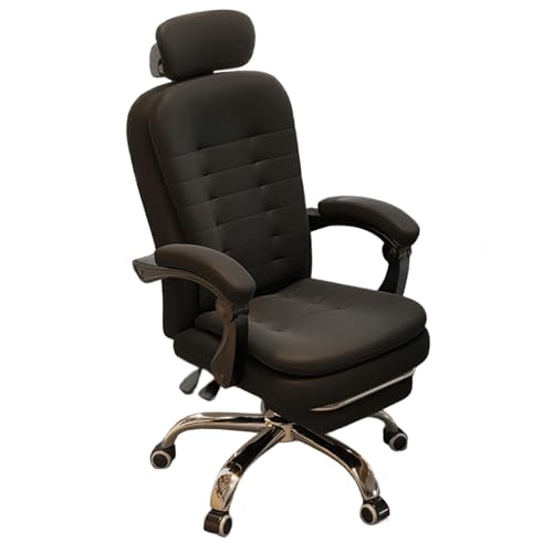 Bürostuhl Ergonomisch mit Fußstütze Kunstleder Latex Schreibtischsessel Verstellbare Rückenlehne Anhebbare Kopfstütze 360° Drehbar und Hochklappbar Relaxsessel für Schlafzimmer, Büro(Black) von Generic