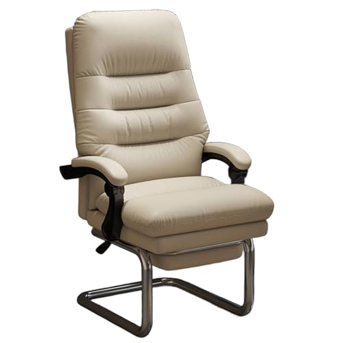 Bürostuhl Ergonomisch mit Fußstütze Latex Leder Computerstuhl Verstellbare Doppellagige Weiche Rückenlehne Gewölbte Stahlfüße Schreibtischsessel für Wohnzimmer, Balkon, Schlafzimmer(White) von Generic