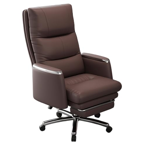 Bürostuhl Ergonomisch mit Fußstütze Leder Schreibtischsessel Rückprallkissen Verstellbare Doppellagige Verstärkte Rückenlehne 360° Drehbar und Anhebbar Computerstuhl für Schlafzimmer, Büro(Brown) von Generic
