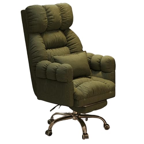 Bürostuhl Ergonomisch mit Rollen Corduroy Schreibtischstuhl 3-Fach Verstellbare Rückenlehne 360° Drehbar und Hochklappbar Computerstuhl mit Fußstütze Fünf-Klauen-Stahlfüße(Green) von Generic