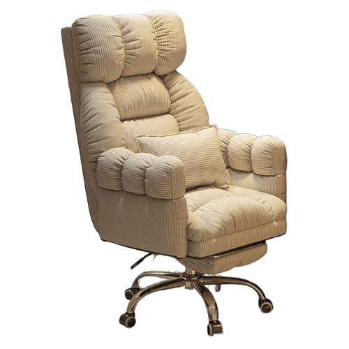 Bürostuhl Ergonomisch mit Rollen Corduroy Schreibtischstuhl 3-Fach Verstellbare Rückenlehne 360° Drehbar und Hochklappbar Computerstuhl mit Fußstütze Fünf-Klauen-Stahlfüße(White) von Generic