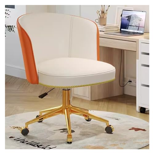 Bürostuhl Mid Century Leder mit Rädern Verstellbarer Drehstuhl mit Rollen Gepolsterter Arbeitsstuhl für Heimarbeitszimmer und Schlafzimmerkomfort von Generic