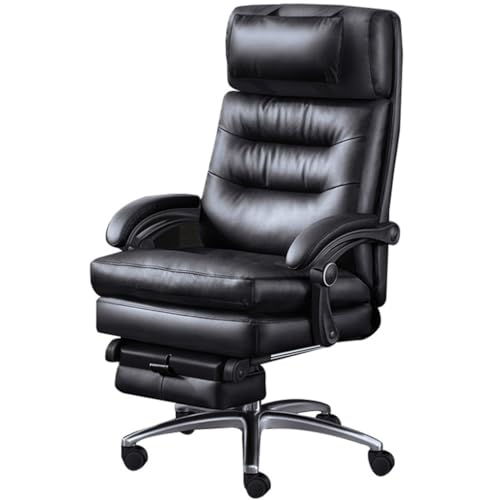 Bürostuhl Mit Verstellbarer Rückenlehne Von 90° Bis 160° – Hautfreundlicher, Langlebiger Schreibtischstuhl Aus Echtem Leder Mit Einziehbarer, Hochklappbarer Fußstütze(Black Chair) von Generic