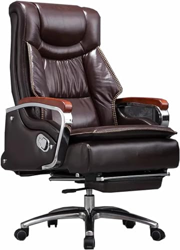 Bürostuhl mit hoher Rückenlehne aus Leder mit Fußstütze, Verstellbarer Roll- und Drehstuhl für zu Hause und ergonomisches, Komfortables Design (Kaffeefarbe) von Generic
