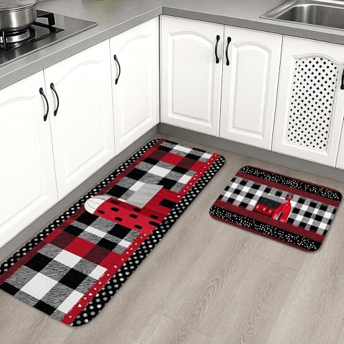 Buffalo Plaid Küchenmatten für Boden, rot schwarz kariert, weiche Teppiche, gepolstert, Komfort, wasserdicht, rutschfest, Dekormatten für Küche, Waschbecken, Waschküche, Badezimmer, 2 Stück von Generic