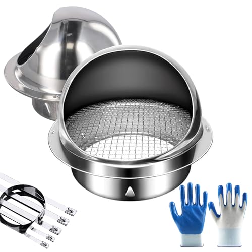 Bull Nose External Vent, Stainless Steel Extractor Fan Vent Grille, Stainless Steel Air Cover, Round Air Vent Grill Screen, Ventilation Cover with Insect Mesh for Bathroom Kitchen(Metallic,100mm) von Generic