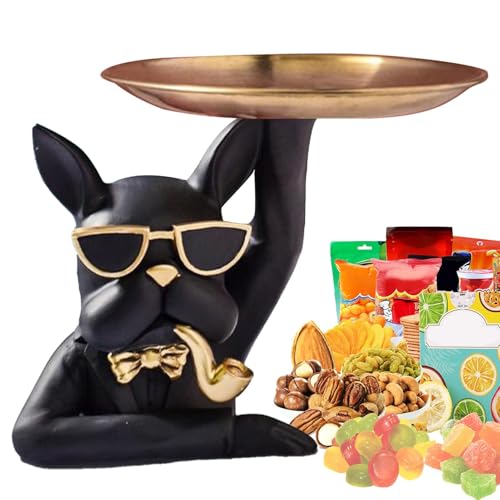Bulldog Schreibtisch-Ablagetablett – Statue | Niedliche Bulldogge Figur aus Kunstharz mit Tablett, Hundestatuen Bulldogge aus Kunstharz mit Tablett von Generic