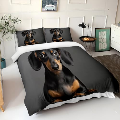 Bunt Bettwäsche Set, Brauner Dackel Bedruckte Mikrofaser Bettbezug Weiche Bettbezug 135 x 200 cm mit 2 Kissenbezug 50x80cm, Bettwäsche Set Mikrofaser mit Reißverschluss von Generic