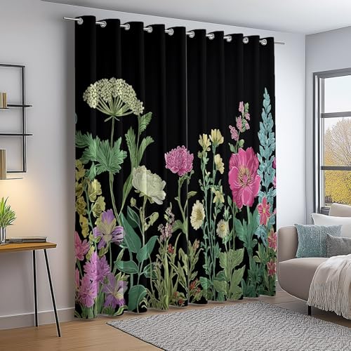 Bunt Blickdicht Gardinen mit Ösen, Gemalt Blumen Eleganz Bedruckt - H240×B132 cm 2er Set, Thermovorhang Kälteschutz Schallschutz Vorhang für Wohnzimmer Schlafzimmer von Generic