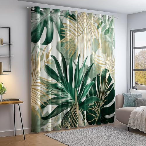 Bunt Blickdicht Gardinen mit Ösen, Retro Aquarell Blatt Braune Palmblätter Bedruckt - H240×B132 cm 2er Set, Thermovorhang Kälteschutz Schallschutz Vorhang für Wohnzimmer Schlafzimmer Bunt Blickdicht Gardinen mit Ösen, Retro Aquarell Blatt Braune Palmblätter Bedruckt - H240×B132 cm 2er Set, Thermovorhang Kälteschutz Schallschutz Vorhang für Wohnzimmer Schlafzimmer von Generic