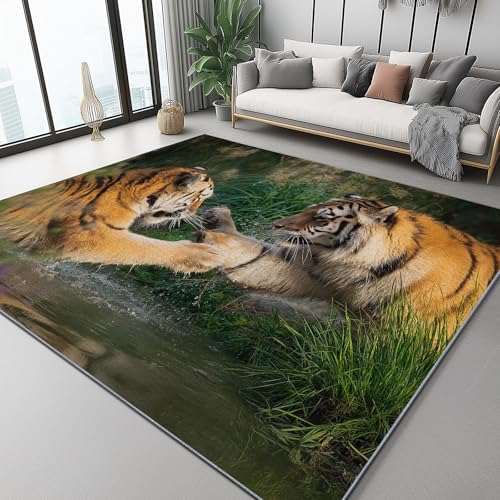 Bunt Flanell Teppich, Nahaufnahme Tier Tiger Teich Bedruckter, Weicher Kurzflorteppiche, rutschfest und Waschbar, Bodendekoration 160 x 230 cm, Teppich für Wohnzimmer, Schlafzimmer & Büro Bunt Flanell Teppich, Nahaufnahme Tier Tiger Teich Bedruckter, Weicher Kurzflorteppiche, rutschfest und Waschbar, Bodendekoration 160 x 230 cm, Teppich für Wohnzimmer, Schlafzimmer & Büro von Generic