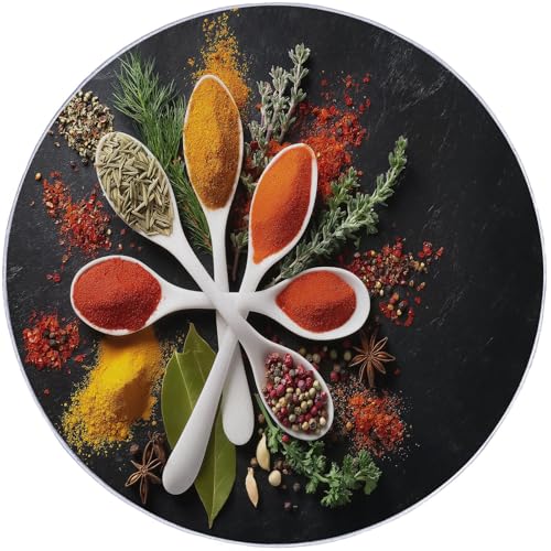 Bunt Runder Teppich 120 cm Round Eingangsbereich Großer Kreis Bereich Teppiche Küche Kurzflor Weich Teppiche rutschfest Innenschlafzimmer Waschbar Teppich Fotografie Kochen Gewürze Löffel von Generic