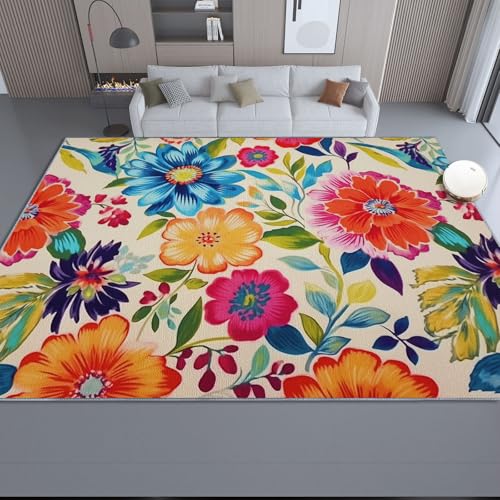 Bunt Waschbar Teppiche 160 x 230 cm, Retro Rustikal Blumen Druck Teppich für Dekoration Schlafzimmer Kinderzimmer Wohnzimmer - rutschfest Kurzflor Flanellteppich Bunt Waschbar Teppiche 160 x 230 cm, Retro Rustikal Blumen Druck Teppich für Dekoration Schlafzimmer Kinderzimmer Wohnzimmer - rutschfest Kurzflor Flanellteppich von Generic