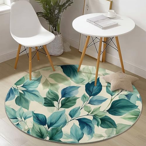 Bunt Weich Runde Teppiche, Aquarell Blätter Textur Elegant Drucken rutschfest Teppich, Durchmesser 180 cm Waschbar Flanell Rund Teppich für Wohnzimmer Schlafzimmer von Generic