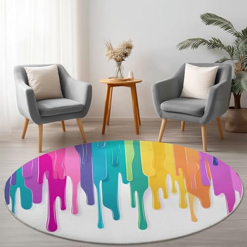 Bunt Weich Runde Teppiche, Modern Streifen Poster Drucken rutschfest Teppich, Durchmesser 60 cm Waschbar Flanell Rund Teppich für Wohnzimmer Schlafzimmer von Generic