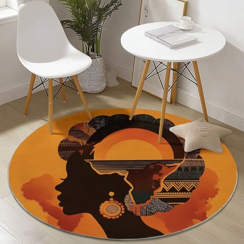 Bunt Weich Runde Teppiche, Retro Abstrakt Poster Afrikanischer Kontinent Drucken rutschfest Teppich, Durchmesser 180 cm Waschbar Flanell Rund Teppich für Wohnzimmer Schlafzimmer von Generic