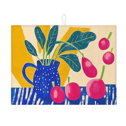 Bunte Abtropfmatten für Küchentheke, Retro-Frucht-Design, saugfähiges Abtropfgestell, Feder-Mikrofaser-Trockenunterlage für Küchentheke, Kaffee, Bar, Schutz, 45,7 x 61 cm von Generic