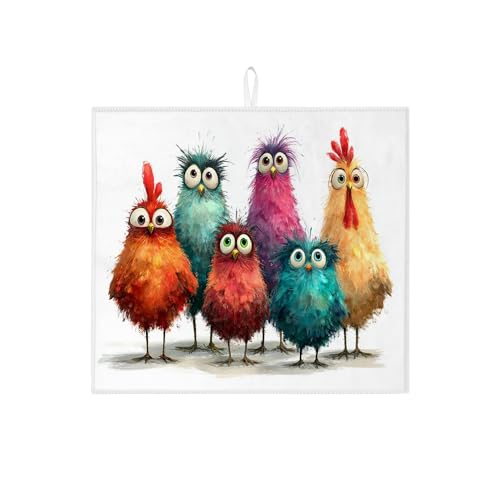 Bunte Cartoon-Abtropfmatten für die Küche, fantasievolle gefiederte Freunde, saugfähiges Abtropfgestell, lustiges Mikrofaser-Pad für Küchentheke, 40,6 x 45,7 cm Bunte Cartoon-Abtropfmatten für die Küche, fantasievolle gefiederte Freunde, saugfähiges Abtropfgestell, lustiges Mikrofaser-Pad für Küchentheke, 40,6 x 45,7 cm von Generic