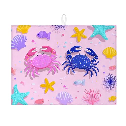 Bunte Krabben-Abtropfmatten für Küchenspüle, lustiges Unterwasser-Design, saugfähiges Abtropfgestell, Sommer-Ozean-Mikrofaser-Trockenunterlage für Küchentheke, 45,7 x 61 cm von Generic