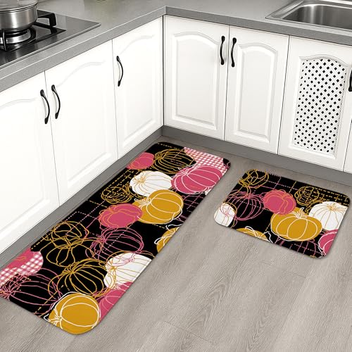 Bunte Küchenmatten für Boden, Kürbismuster, Vintage, modern, weich, gepolstert, bequem, waschbar, rutschfest, Dekor-Teppiche für Küche, Waschbecken, Waschküche, Badezimmer, 2 Stück Bunte Küchenmatten für Boden, Kürbismuster, Vintage, modern, weich, gepolstert, bequem, waschbar, rutschfest, Dekor-Teppiche für Küche, Waschbecken, Waschküche, Badezimmer, 2 Stück von Generic