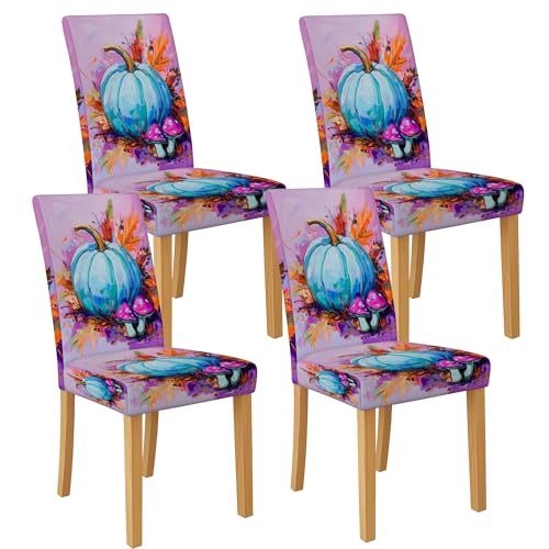 Bunte Kürbis-Stuhlhussen für Esszimmerstühle, dehnbar und waschbar, Spandex-Schonbezüge, künstlerische dekorative Sitzschoner für Herbstküche, 4 Stück Bunte Kürbis-Stuhlhussen für Esszimmerstühle, dehnbar und waschbar, Spandex-Schonbezüge, künstlerische dekorative Sitzschoner für Herbstküche, 4 Stück von Generic