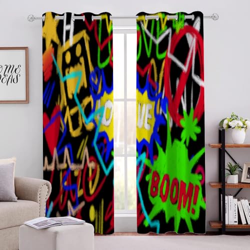 Bunte Linien-Graffiti Verdunklungsvorhänge mit Ösen für Schlafzimmer H274 X B229cm Abstrakte Ästhetische Kunst Wohnzimmer Vorhänge Kurz Blickdicht Thermo Gardinen Hitzeschutz 2er Pack Bunte Linien-Graffiti Verdunklungsvorhänge mit Ösen für Schlafzimmer H274 X B229cm Abstrakte Ästhetische Kunst Wohnzimmer Vorhänge Kurz Blickdicht Thermo Gardinen Hitzeschutz 2er Pack von Generic