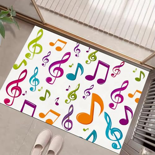 Bunte Musiknoten Fußmatte - rutschfeste Schmutzfangmatte Weiß Für Innen, Fußabtreter Musikthema Für Flur, Eingangsbereich & Überdachten Außenbereich - 45 X 75 cm von Generic
