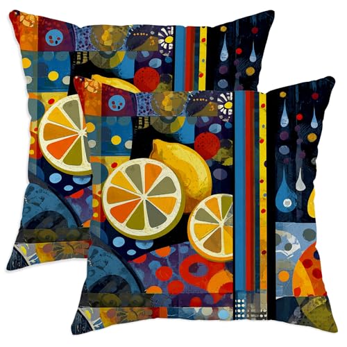 Bunte Obst-Kissenbezüge, 2er-Set, lebendiges Zitrusmuster, dekorative Kissenbezüge, kunstinspiriertes Heimsofa, Bett-Zubehör für Frühling und Sommer, 66 x 66 cm Bunte Obst-Kissenbezüge, 2er-Set, lebendiges Zitrusmuster, dekorative Kissenbezüge, kunstinspiriertes Heimsofa, Bett-Zubehör für Frühling und Sommer, 66 x 66 cm von Generic