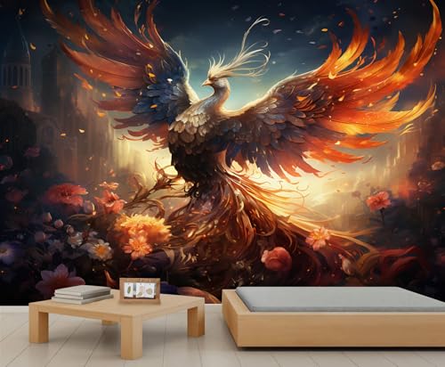 Bunte Phönix Tapete Blumentapete für Wohnzimmer Altes Schloss Wandbilder für Schlafzimmer Abstrakter Hintergrund Wandpapier Dekor Wandbild Kinderzimmer Poster 100 X 70 cm von Generic