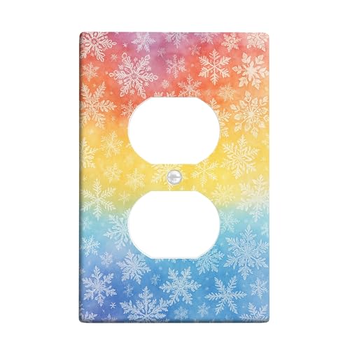 Bunte Schneeflocken-Lichtschalter-Abdeckplatten/Steckdosenabdeckungen, Winterregenbogen-Design für Heimdekoration, thermoplastische Wandplatten, Standardgröße, Einzel-Duplex-Steckdose Bunte Schneeflocken-Lichtschalter-Abdeckplatten/Steckdosenabdeckungen, Winterregenbogen-Design für Heimdekoration, thermoplastische Wandplatten, Standardgröße, Einzel-Duplex-Steckdose von Generic