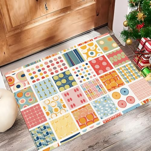 Bunte Tupfen Fußmatte Schmutzfangmatte Innen 60 X 90 cm rutschfeste Waschbar Fussmatte, Sauberlaufmatte Teppich Für Eingangsbereich, Haustür, Flur, Porch - Gemischte Farben Linienraster von Generic