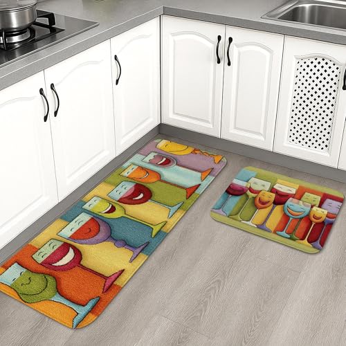 Bunte Weinglas-Küchenmatten für den Boden, kunstvolles Design, gepolstert, bequem, waschbar, rutschfest, Dekor-Teppich für Küche, Waschbecken, Waschküche, Badezimmer, 50,8 x 78,9 cm Bunte Weinglas-Küchenmatten für den Boden, kunstvolles Design, gepolstert, bequem, waschbar, rutschfest, Dekor-Teppich für Küche, Waschbecken, Waschküche, Badezimmer, 50,8 x 78,9 cm von Generic
