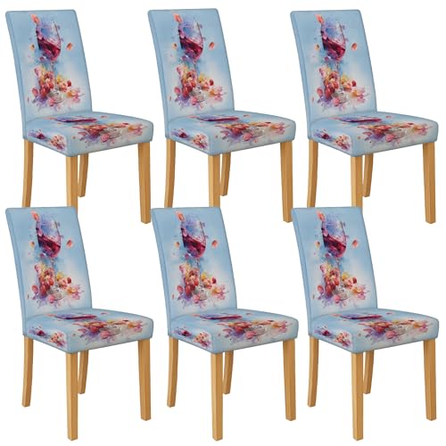 Bunte Weinglas-Stuhlhussen für Esszimmerstühle, dehnbar und waschbar, Spandex-Sitzschoner, florale dekorative Stuhlhussen für Küche, Esszimmer, 6 Stück Bunte Weinglas-Stuhlhussen für Esszimmerstühle, dehnbar und waschbar, Spandex-Sitzschoner, florale dekorative Stuhlhussen für Küche, Esszimmer, 6 Stück von Generic