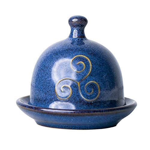 Butterdose aus Porzellan - runde Butterglocke - Butter Dish - Butterbehälter mit Deckel - Spülmaschinenfest- Blau, 7x7.6cm von Generic