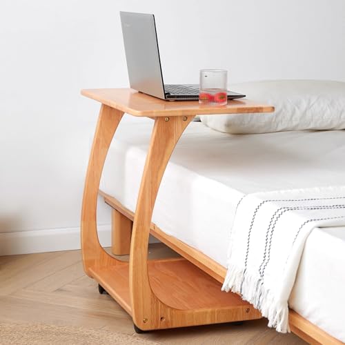 C-förmiger Nachttisch aus Holz Kleiner Couchtisch for Sofas Mobiler Schreibtisch Geeignet for Wohnzimmer, Schlafzimmer(Beige,40 * 63cm/15.7 * 24.8in) von Generic