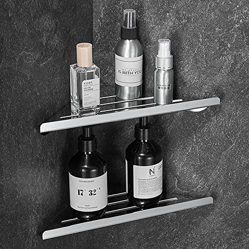 CALUCAB 2 Stück Duschablage Ohne Bohren Edelstahl Duschregal Wand montiert Badezimmer Regale Organizer Dreiecke Badregal Duschkorb für Bad Küche (Silber) von CALUCAB