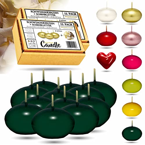 CANDLE HARMONY© Schwimmkerzen 24 STK Ø 40 mm mit GRATIS 100x Rosenblätter Festliche Farben Schwimmkerze Zuhause Geburtstag Valentinstag Ostern Weihnachten Candles Kerzen für Damen (Grün) von Generic