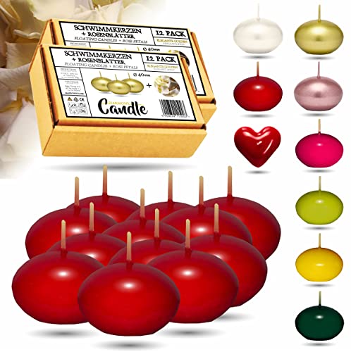 CANDLE HARMONY© Schwimmkerzen 24 STK Ø 40 mm mit GRATIS 100x Rosenblätter Festliche Farben Schwimmkerze Zuhause Geburtstag Valentinstag Ostern Weihnachten Candles Kerzen für Damen (Rot) von Generic