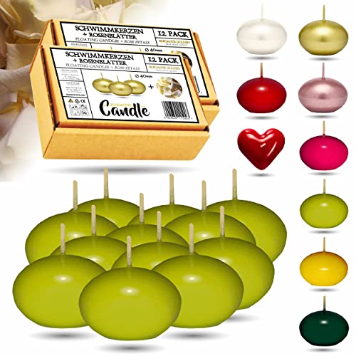 CANDLE HARMONY© Schwimmkerzen 24 STK Ø 40 mm mit GRATIS Rosenblätter Festliche Farben Schwimmkerze Zuhause Geburtstag Valentinstag Ostern Weihnachten Candles Kerzen für Damen (Lime) von Generic