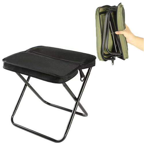Campinghocker Faltbar – Tragbarer Klapphocker bis 150 kg, Leichter Mini Campingstuhl aus Stahl und Oxford-Gewebe für Wandern, Angeln, Garten, Grillen und Outdoor-Reisen (Schwarz,Groß) von Generic