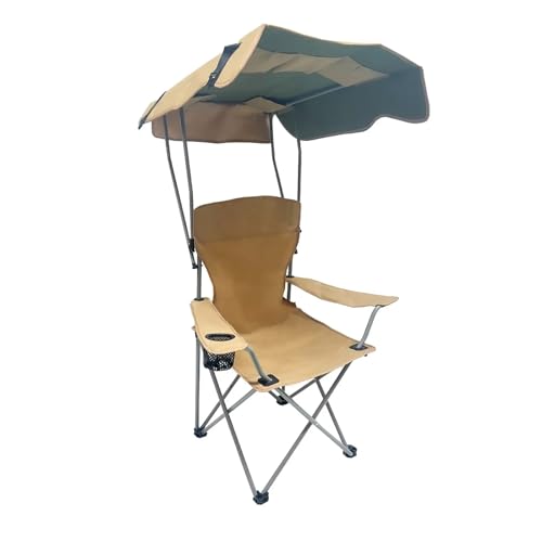 Campingstuhl Faltbar mit Sonnendach, Fischerstuhl, mit Getränkehalter, Geeignet für Camping, Angeln, Gartenpartys(Beige) von Generic